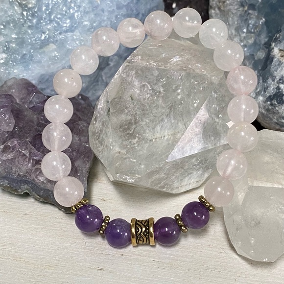 8mm Rose Quartz & Amethyst Gemstone Bracelet - Picture 4 of 4